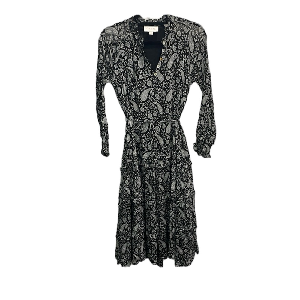 Cleobella midi black white boho romantic long sleeve flowy prairie floral dress